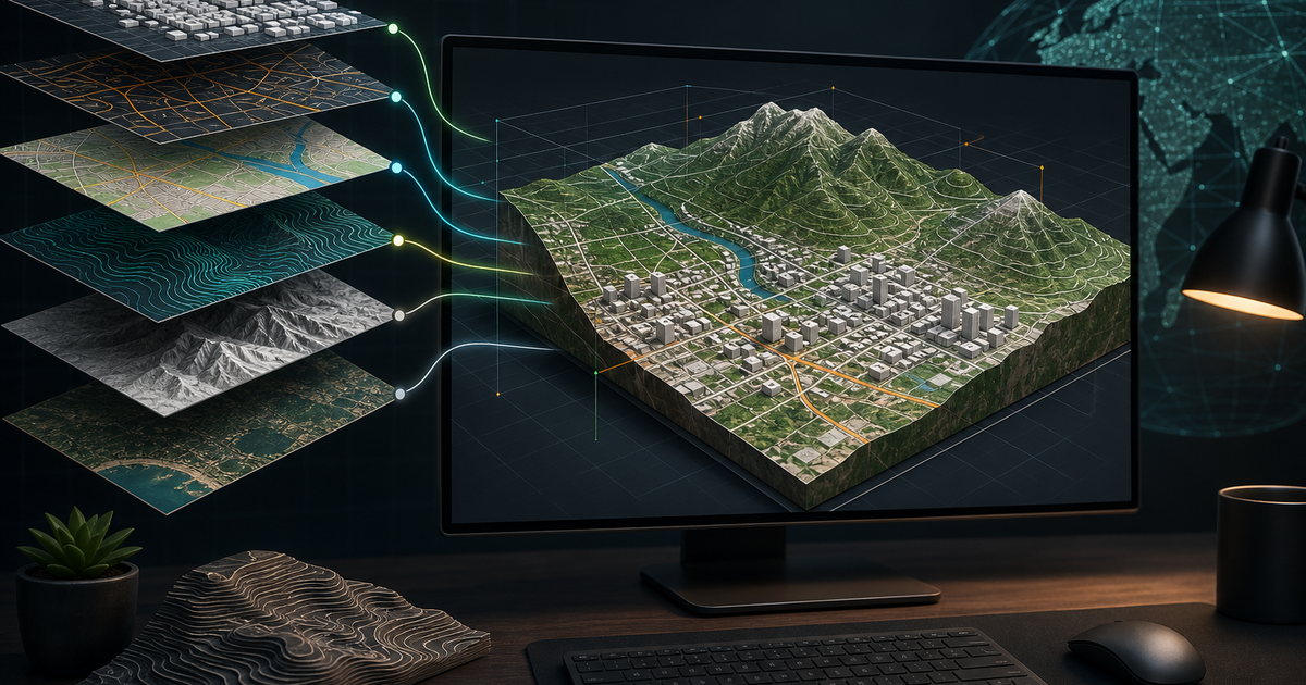 BlenderGIS terrain and map data flowing into a 3D scene