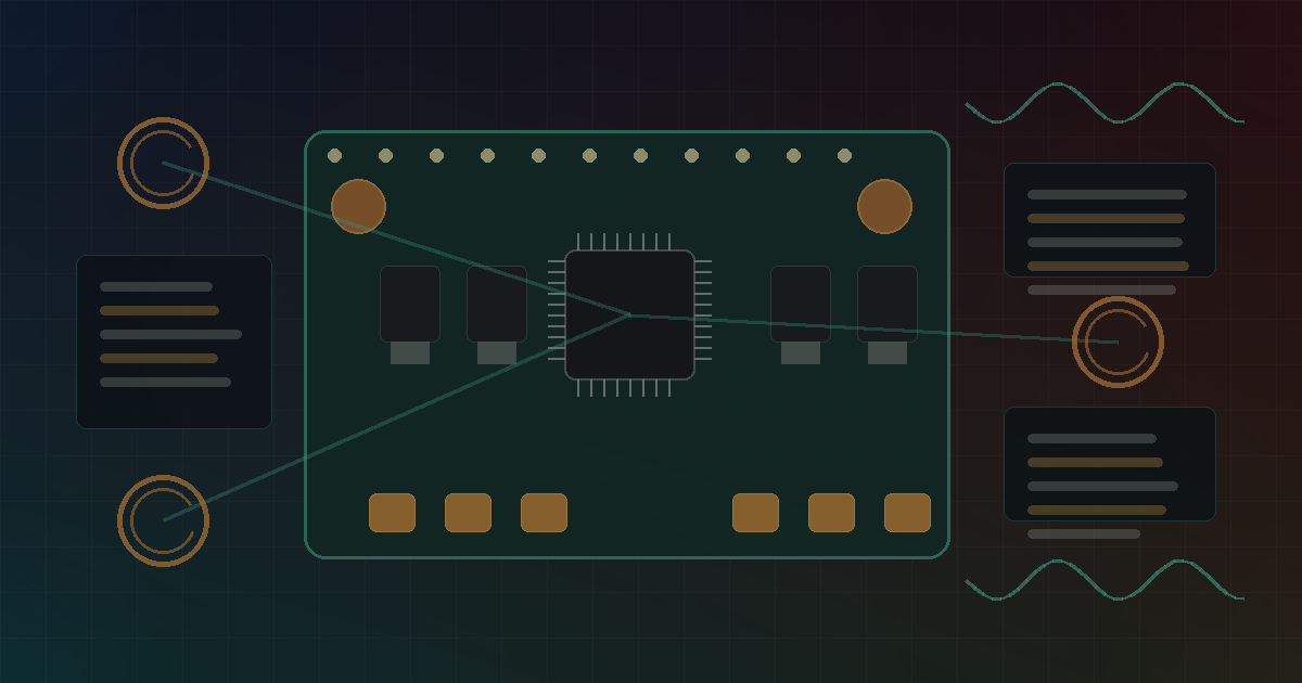 BLHeli open ESC firmware cover showing an electronic speed controller board, motor phases, firmware traces, and signal waveforms
