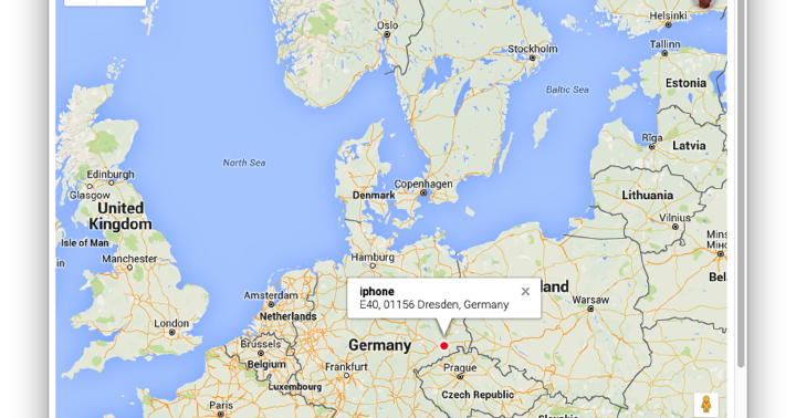 OwnTracks Recorder live map showing a stored location