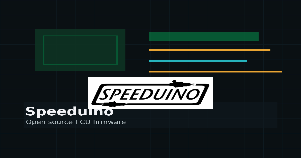 Speeduino open source ECU firmware cover with a controller board, engine signals, and tuning traces