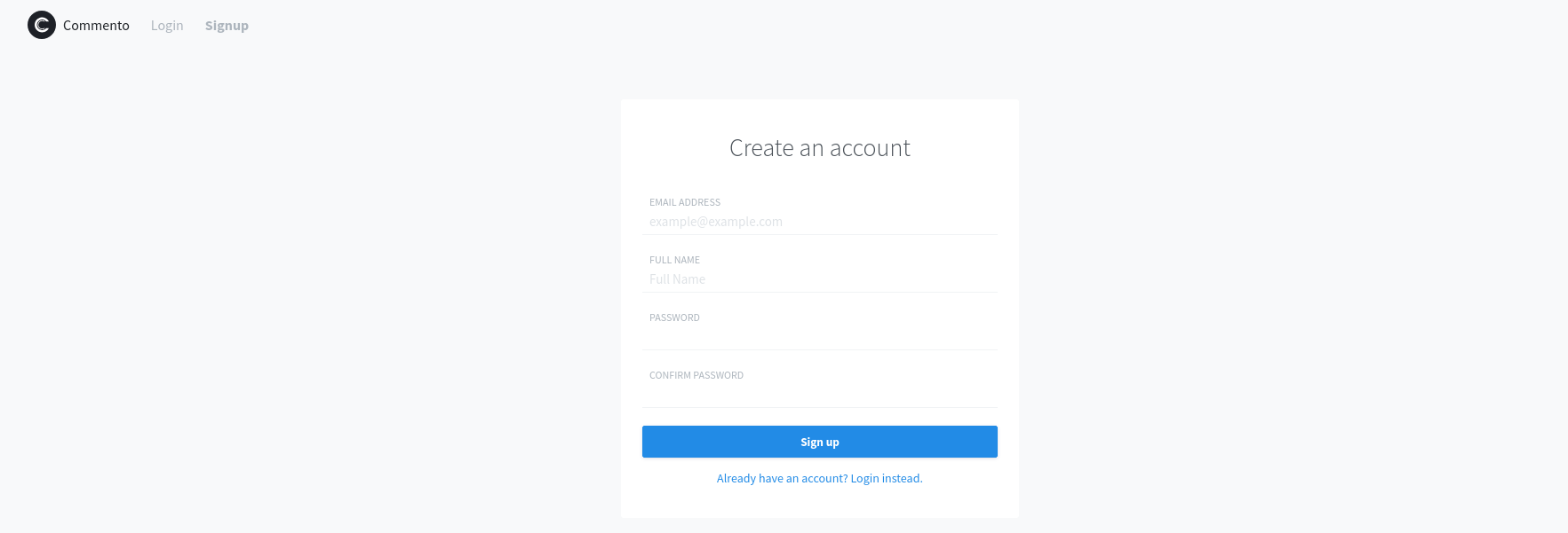 Commento Signup Page