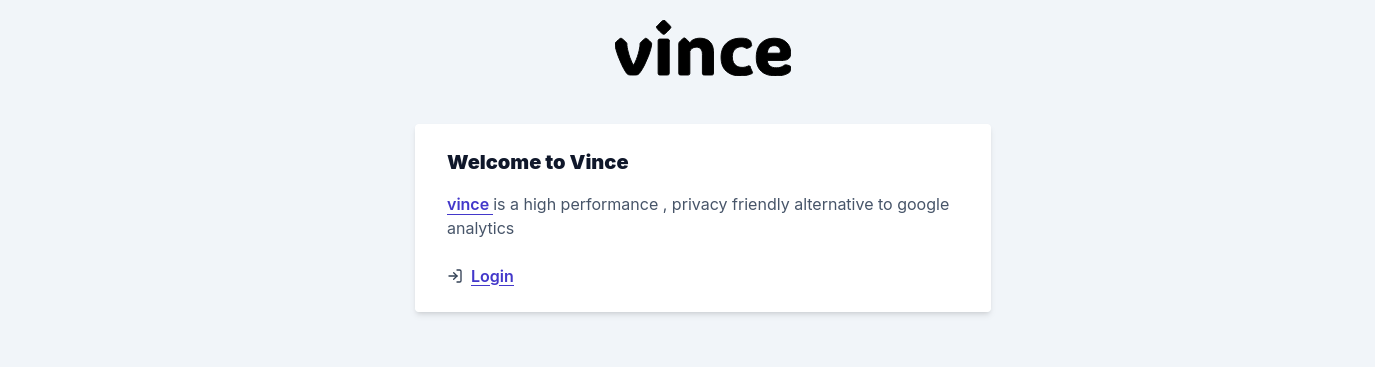 Vince Web Analytics - Welcome UI