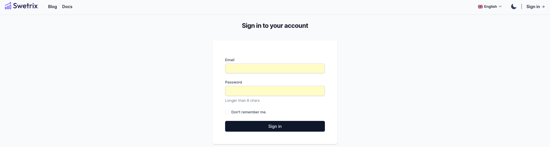 Swetrix Login